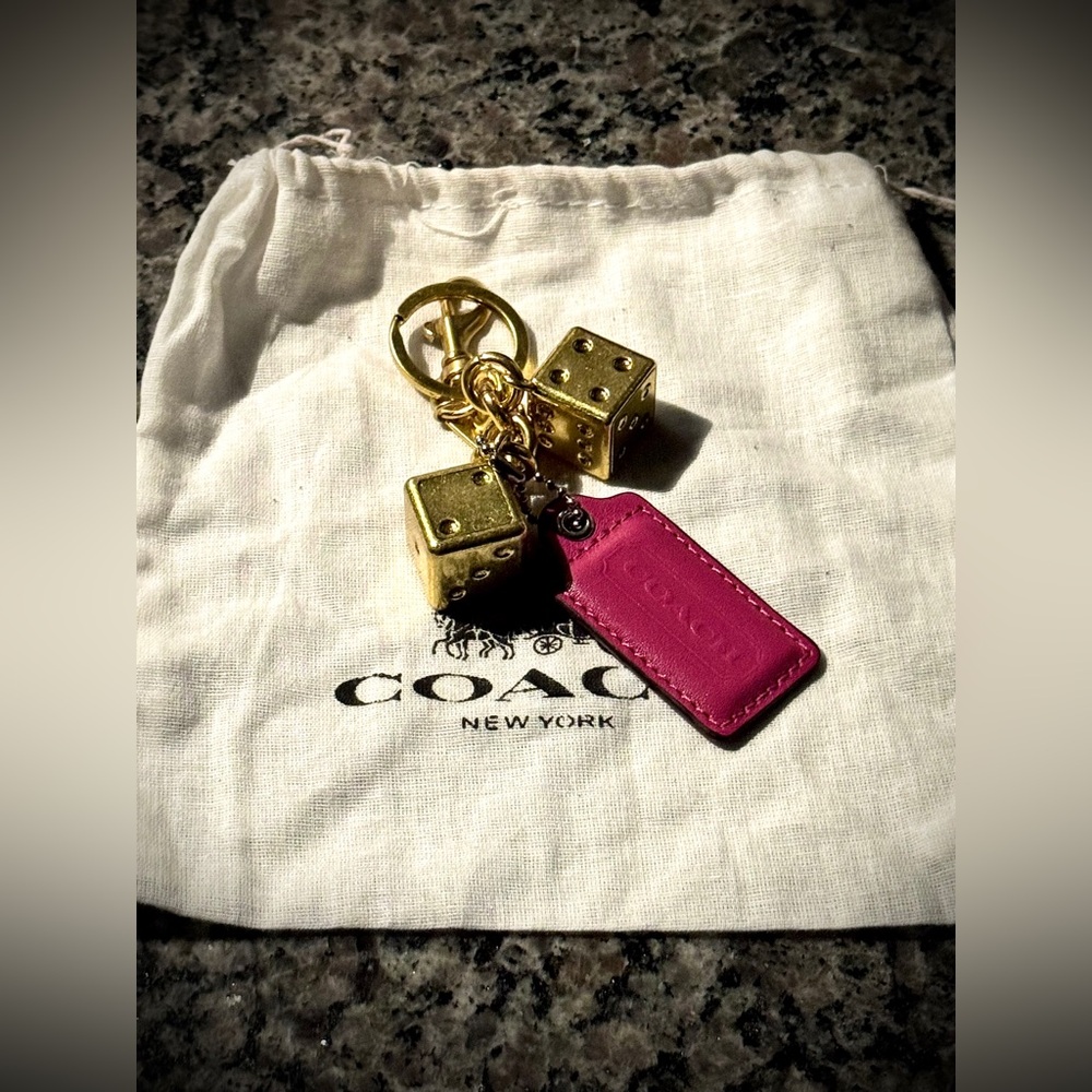 PINK COACH HANGTAG WITH GOLDEN DICE BAG CHARM + DUSTY - Picture 7 of 8